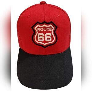 Route 66 sign adjustable Velcro closure‎ cap. Unisex embroidered red. NEW